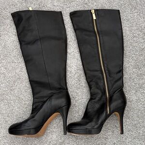 Vince Camuto Black Heeled Boots with Gold Zipper